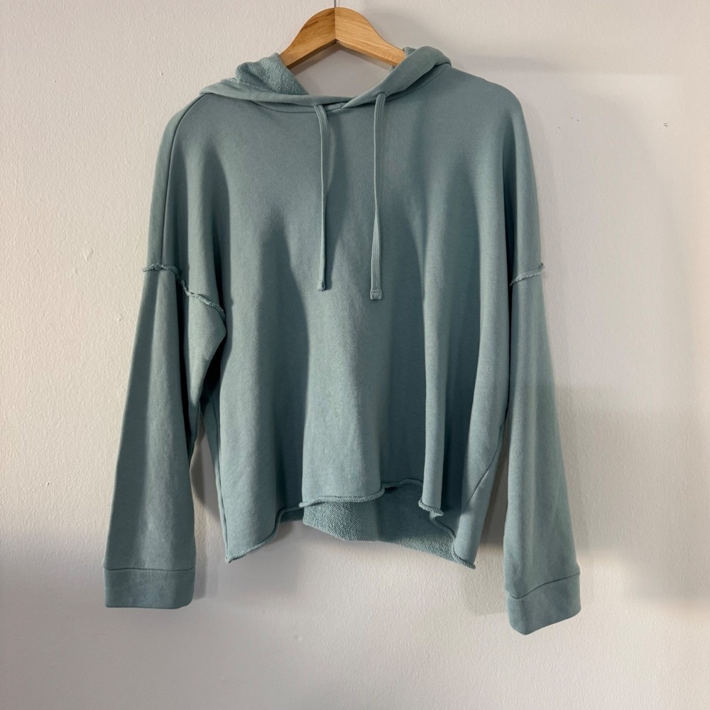 Eileen Fisher Seafoam Organic Cotton French Terry Hooded Sweater XS Sweatshirt
